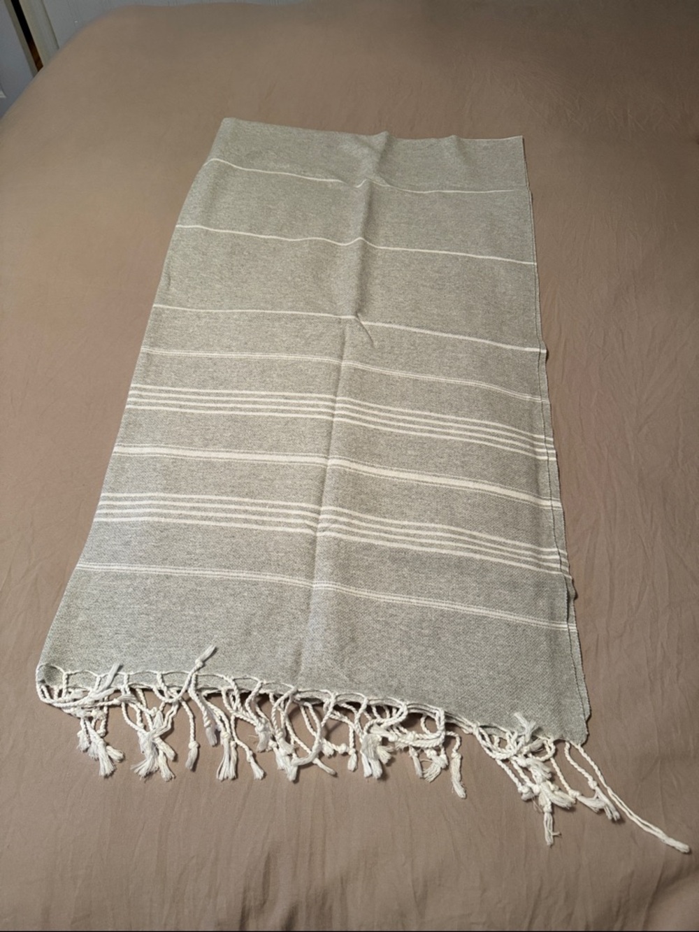 Light Gray Striped Fringe Scarf Wrap